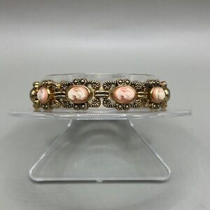 Victorian revival 90's cameo metal links bracelet Victorian lady antiqued gold.